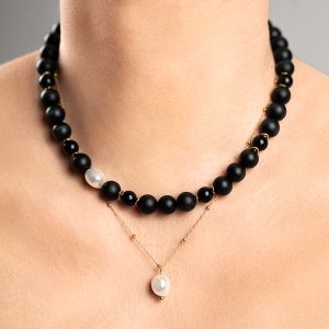 Choker Spokój Totalny II z Matowym Onyksem i Perłą